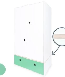 Wookids Armoires Enfant Armoire 2 Portes Façade Tiroir Vert Ocean -Armoires enfant Soldes armoire 2 portes facade tiroir vert ocean 1