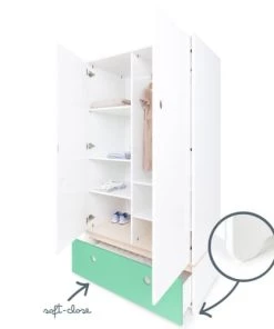 Wookids Armoires Enfant Armoire 2 Portes Façade Tiroir Vert Ocean -Armoires enfant Soldes armoire 2 portes facade tiroir vert ocean 2