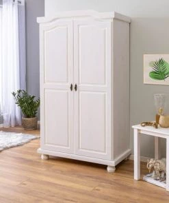 Altobuy Armoires Enfant Armoire 2 Portes + Penderie Bois Massif Vernis Blanc -Armoires enfant Soldes armoire 2 portes penderie bois massif vernis blanc 3