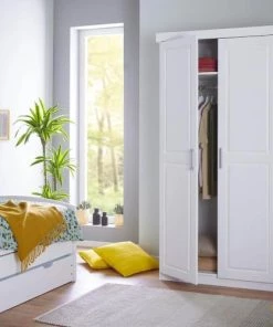 Altobuy Armoires Enfant Armoire 2 Portes + Penderie Bois Massif Vernis Blanc -Armoires enfant Soldes armoire 2 portes penderie bois massif vernis blanc 8