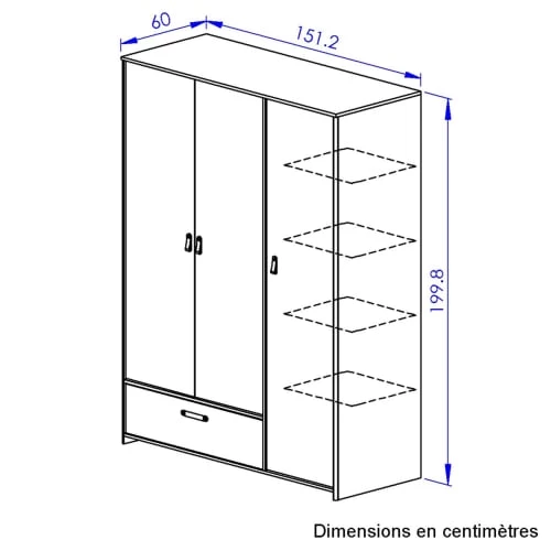 Gami Armoires Enfant Armoire 3 Portes 1 Tiroir Chêne Noir 8 Gami Armoires Enfant Armoire 3 Portes 1 Tiroir Chêne Noir – Image 6