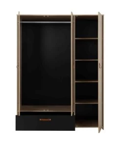 Terre De Nuit Armoires Enfant Armoire 3 Portes 1 Tiroir En Bois Imitation Chêne Clair Et Noir 200cm -Armoires enfant Soldes armoire 3 portes 1 tiroir en bois imitation chene clair et noir 200cm 3