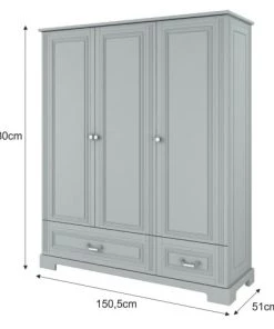 Bellamy Armoires Enfant Armoire 3 Portes 2 Tiroirs Gris -Armoires enfant Soldes armoire 3 portes 2 tiroirs gris 3