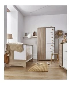 Calicosy Armoires Enfant Armoire 3 Portes Bois Et Blanc Bébé - 95 X 185 Cm -Armoires enfant Soldes armoire 3 portes bois et blanc bebe 95 x 185 cm 1