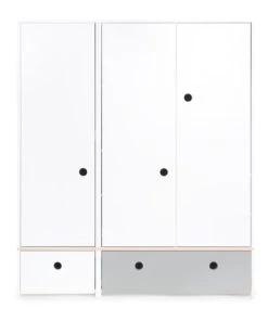 Wookids Armoires Enfant Armoire 3 Portes Façades Tiroirs Blanc