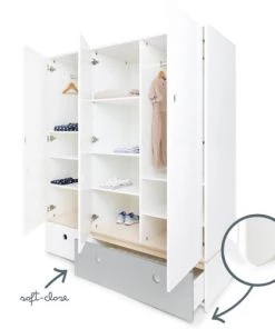 Wookids Armoires Enfant Armoire 3 Portes Façades Tiroirs Blanc -Armoires enfant Soldes armoire 3 portes facades tiroirs blanc 6