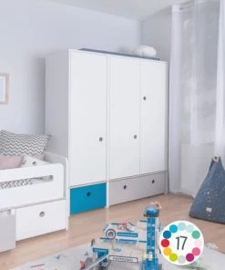 Wookids Armoires Enfant Armoire 3 Portes Façades Tiroirs Blanc -Armoires enfant Soldes armoire 3 portes facades tiroirs blanc 7
