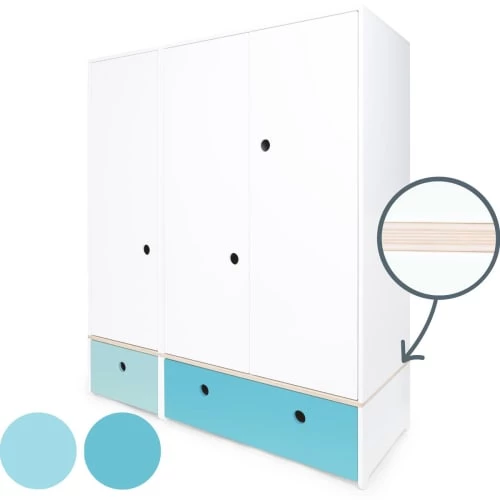 Wookids Armoires Enfant Armoire 3 Portes Façades Tiroirs Bleu Ciel-bleu Paradis 4 Wookids Armoires Enfant Armoire 3 Portes Façades Tiroirs Bleu Ciel-bleu Paradis – Image 2