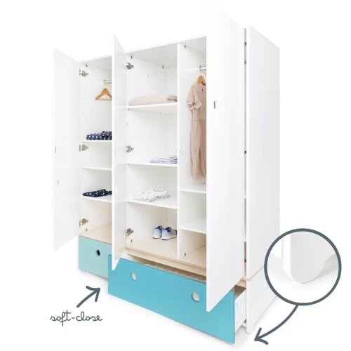 Wookids Armoires Enfant Armoire 3 Portes Façades Tiroirs Bleu Ciel-bleu Paradis 5 Wookids Armoires Enfant Armoire 3 Portes Façades Tiroirs Bleu Ciel-bleu Paradis – Image 3