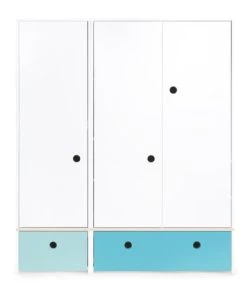 Wookids Armoires Enfant Armoire 3 Portes Façades Tiroirs Bleu Ciel-bleu Paradis