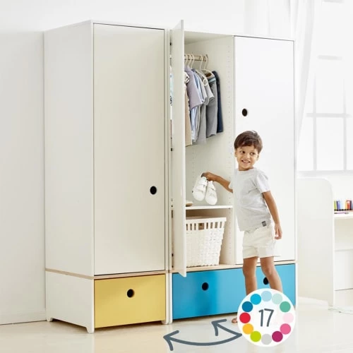 Wookids Armoires Enfant Armoire 3 Portes Façades Tiroirs Bleu Ciel-bleu Paradis 6 Wookids Armoires Enfant Armoire 3 Portes Façades Tiroirs Bleu Ciel-bleu Paradis – Image 4