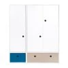 Wookids Armoires Enfant Armoire 3 Portes Façades Tiroirs Bleu Marine