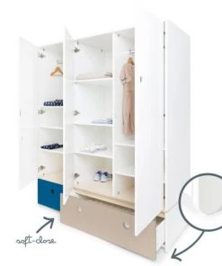 Wookids Armoires Enfant Armoire 3 Portes Façades Tiroirs Bleu Marine -Armoires enfant Soldes armoire 3 portes facades tiroirs bleu marine 2