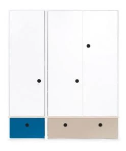 Wookids Armoires Enfant Armoire 3 Portes Façades Tiroirs Bleu Marine