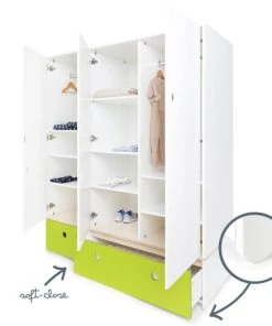 Wookids Armoires Enfant Armoire 3 Portes Façades Tiroirs Citron Vert -Armoires enfant Soldes armoire 3 portes facades tiroirs citron vert 2