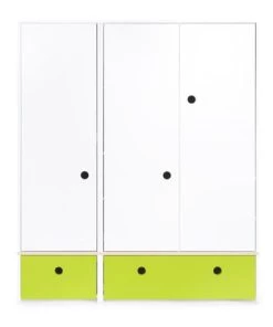 Wookids Armoires Enfant Armoire 3 Portes Façades Tiroirs Citron Vert