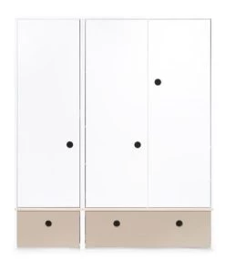 Wookids Armoires Enfant Armoire 3 Portes Façades Tiroirs Gris Chaud