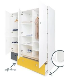 Wookids Armoires Enfant Armoire 3 Portes Façades Tiroirs Gris Espace-jaune -Armoires enfant Soldes armoire 3 portes facades tiroirs gris espace jaune 2