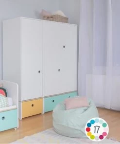 Wookids Armoires Enfant Armoire 3 Portes Façades Tiroirs Gris Espace-jaune -Armoires enfant Soldes armoire 3 portes facades tiroirs gris espace jaune 3