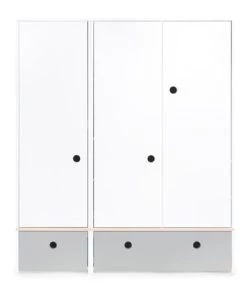 Wookids Armoires Enfant Armoire 3 Portes Façades Tiroirs Gris Perle