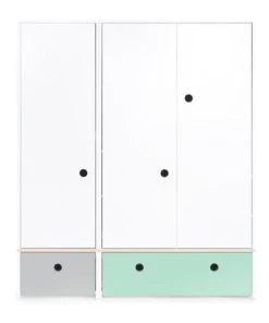 Wookids Armoires Enfant Armoire 3 Portes Façades Tiroirs Gris Perle