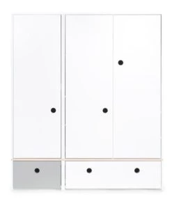 Wookids Armoires Enfant Armoire 3 Portes Façades Tiroirs Gris Perle-blanc