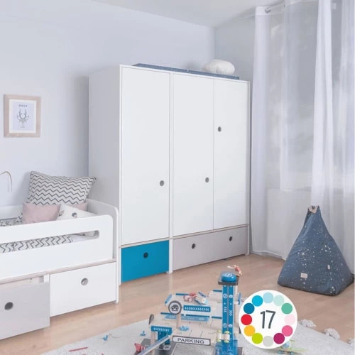 Wookids Armoires Enfant Armoire 3 Portes Façades Tiroirs Gris Perle-blanc 6 Wookids Armoires Enfant Armoire 3 Portes Façades Tiroirs Gris Perle-blanc – Image 4