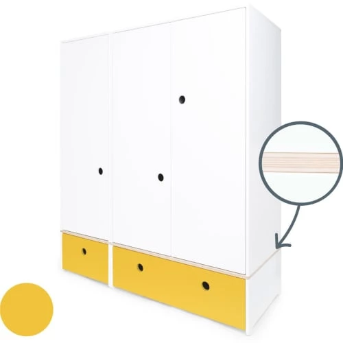 Wookids Armoires Enfant Armoire 3 Portes Façades Tiroirs Jaune 4 Wookids Armoires Enfant Armoire 3 Portes Façades Tiroirs Jaune – Image 2