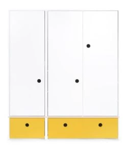 Wookids Armoires Enfant Armoire 3 Portes Façades Tiroirs Jaune