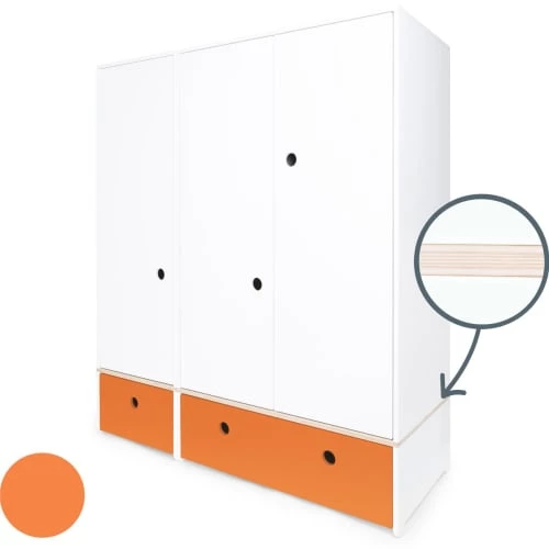 Wookids Armoires Enfant Armoire 3 Portes Façades Tiroirs Orange 4 Wookids Armoires Enfant Armoire 3 Portes Façades Tiroirs Orange – Image 2