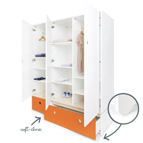 Wookids Armoires Enfant Armoire 3 Portes Façades Tiroirs Orange 5 Wookids Armoires Enfant Armoire 3 Portes Façades Tiroirs Orange – Image 3