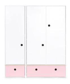 Wookids Armoires Enfant Armoire 3 Portes Façades Tiroirs Rose Pastel