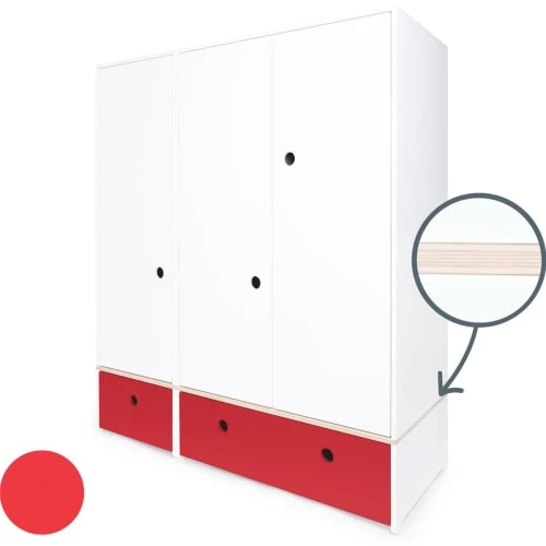 Wookids Armoires Enfant Armoire 3 Portes Façades Tiroirs Rouge 4 Wookids Armoires Enfant Armoire 3 Portes Façades Tiroirs Rouge – Image 2