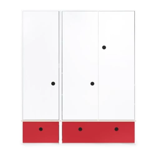 Wookids Armoires Enfant Armoire 3 Portes Façades Tiroirs Rouge 3 Wookids Armoires Enfant Armoire 3 Portes Façades Tiroirs Rouge