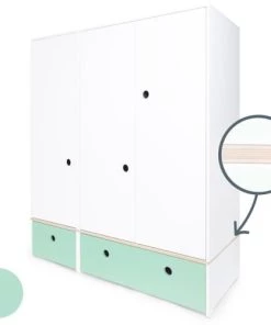 Wookids Armoires Enfant Armoire 3 Portes Façades Tiroirs Vert Menthe -Armoires enfant Soldes armoire 3 portes facades tiroirs vert menthe 1