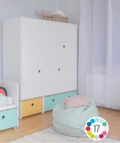 Wookids Armoires Enfant Armoire 3 Portes Façades Tiroirs Vert Menthe -Armoires enfant Soldes armoire 3 portes facades tiroirs vert menthe 3