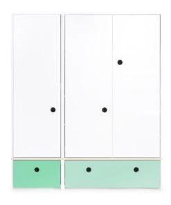 Wookids Armoires Enfant Armoire 3 Portes Façades Tiroirs Vert Ocean