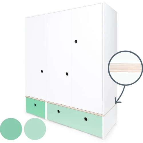 Wookids Armoires Enfant Armoire 3 Portes Façades Tiroirs Vert Ocean 4 Wookids Armoires Enfant Armoire 3 Portes Façades Tiroirs Vert Ocean – Image 2