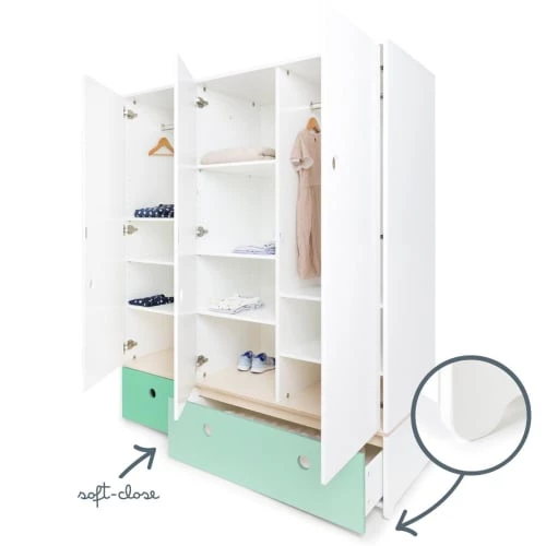 Wookids Armoires Enfant Armoire 3 Portes Façades Tiroirs Vert Ocean 5 Wookids Armoires Enfant Armoire 3 Portes Façades Tiroirs Vert Ocean – Image 3