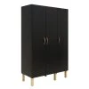 Bopita Armoires Enfant Armoire 3 Portes Noir Mat Naturel