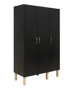 Bopita Armoires Enfant Armoire 3 Portes Noir Mat Naturel