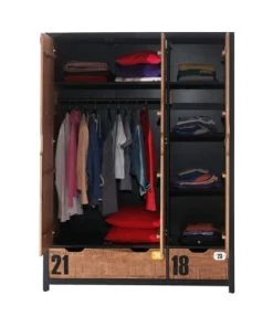 Vipack Armoires Enfant Armoire 3 Portes Noir Naturel -Armoires enfant Soldes armoire 3 portes noir naturel 2