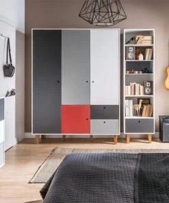 Vox Armoires Enfant Armoire 3 Portes Rouge -Armoires enfant Soldes armoire 3 portes rouge 2