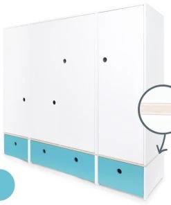Wookids Armoires Enfant Armoire 4 Portes Bleu Paradis -Armoires enfant Soldes armoire 4 portes bleu paradis 1