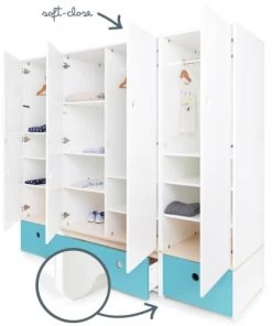 Wookids Armoires Enfant Armoire 4 Portes Bleu Paradis -Armoires enfant Soldes armoire 4 portes bleu paradis 2