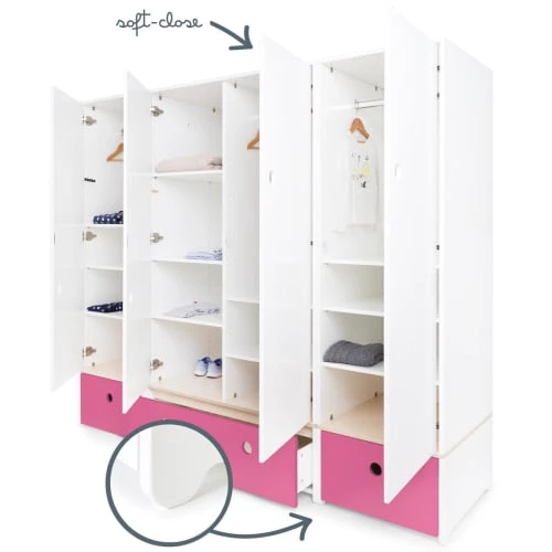 Wookids Armoires Enfant Armoire 4 Portes Fushia 5 Wookids Armoires Enfant Armoire 4 Portes Fushia – Image 3