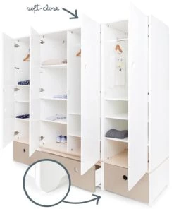 Wookids Armoires Enfant Armoire 4 Portes Gris Chaud -Armoires enfant Soldes armoire 4 portes gris chaud 2