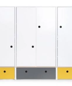 Wookids Armoires Enfant Armoire 4 Portes Orange -Armoires enfant Soldes armoire 4 portes jaune et gris