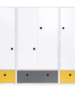 Wookids Armoires Enfant Armoire 4 Portes Rouge -Armoires enfant Soldes armoire 4 portes jaune et gris 3