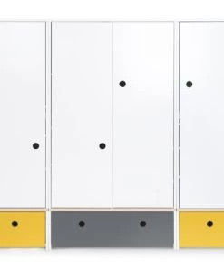 Wookids Armoires Enfant Armoire 4 Portes Jaune Et Gris